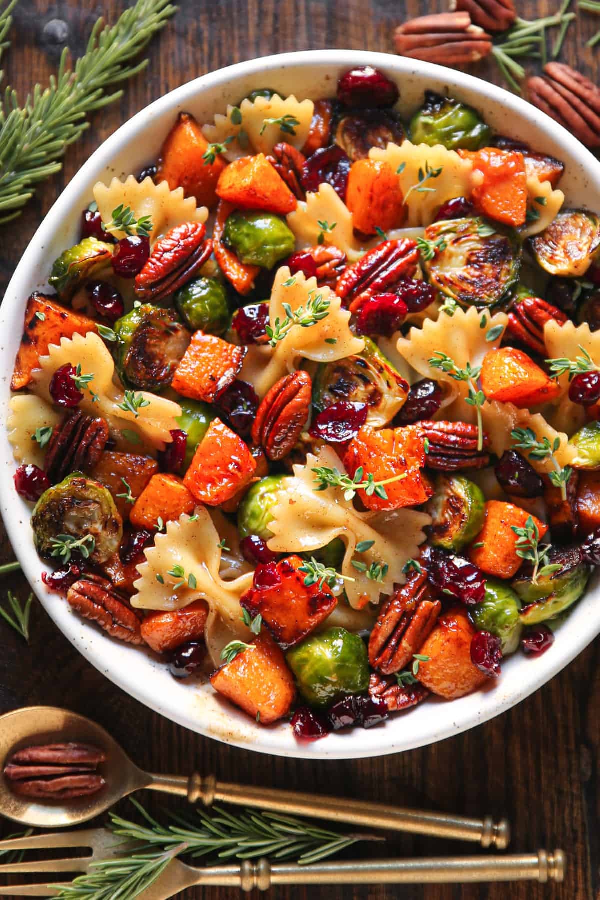 Butternut Squash Pasta Salad with Brussels Sprouts, Pecans, and Cranberries for Sara